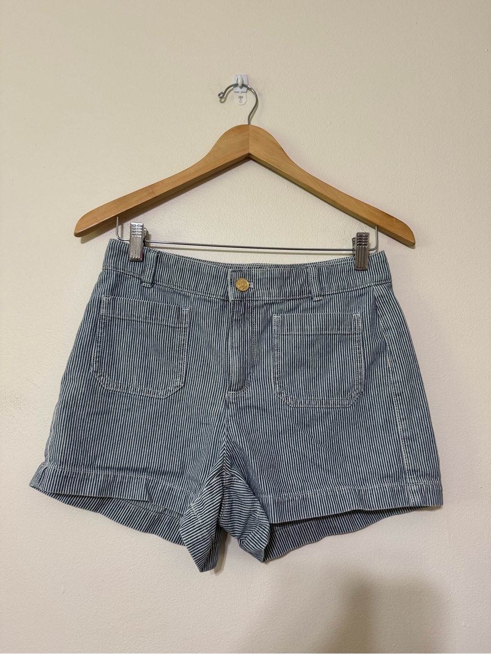 J. Crew Striped Blue Patch Pocket Women's Denim Shorts